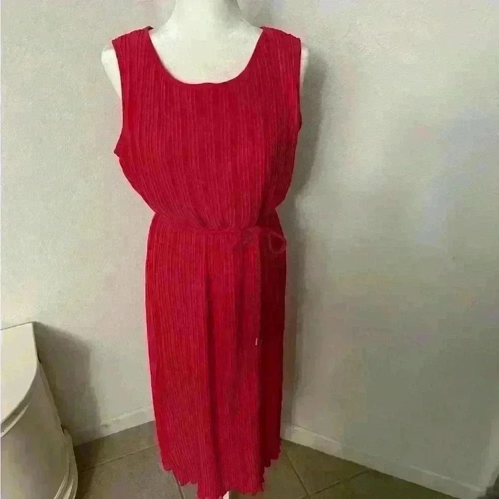 Tahari Arthur S. Levine Designer Pleated Midi Dress with Corded Rope Belt Sz M